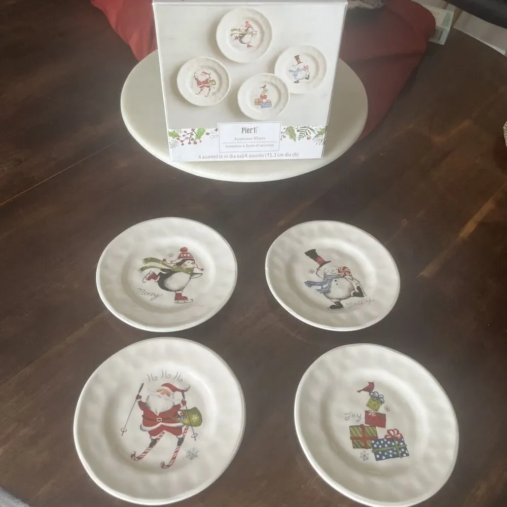Pier 1 Imports Set Of (4) Christmas Appetizer Plates  6” NEW In Box